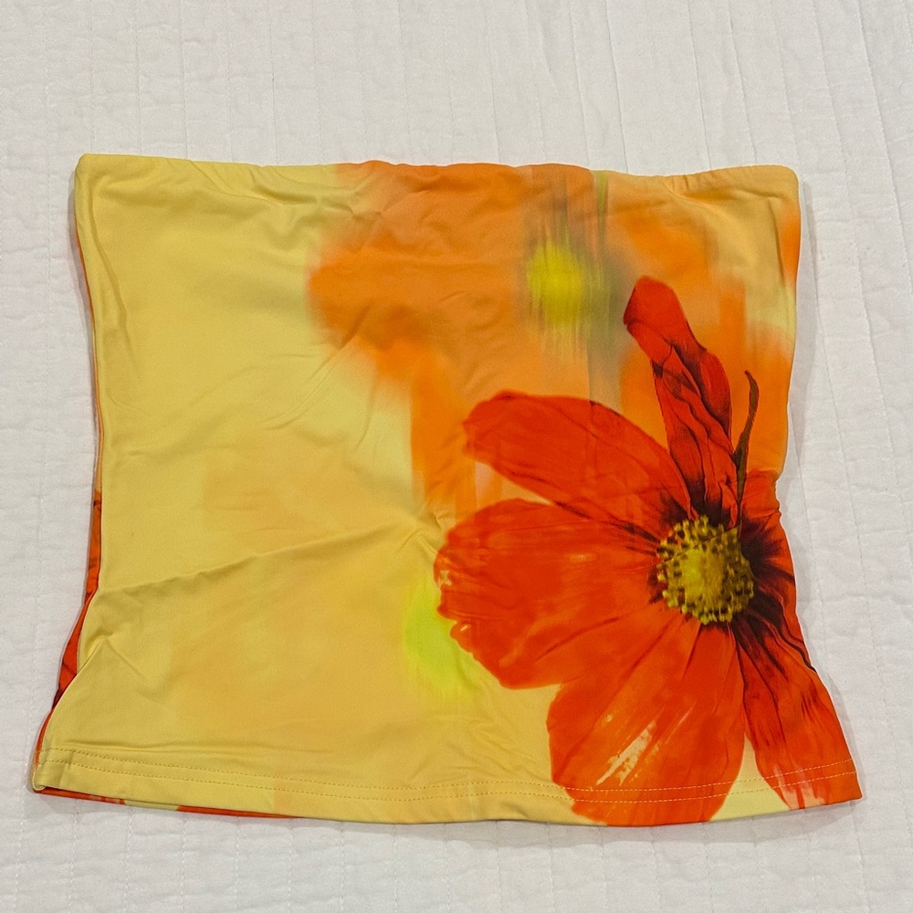 White Fox Floral Tube Top in Orange and Yellow